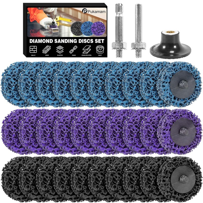 Pukamam 33 Pcs Diamond Sanding Discs Set, 2" Quick Change Easy Strip Wheels for Drill Die Grinder Accessories, Paint Remover Tool for Rust, Oxidation, Paint Removal with 1/4" Roll Lock Holder, Mix Color - Image 1
